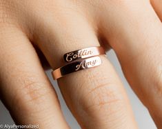 Engraved personalized name ring; wedding bands for women... Also perfect promise ring for your special woman ♡ ► FEATURES; Material Options: 14k Rose Gold, 14k Yellow Gold, 14k White Gold Size: All ring sizes are available ► HOW TO ORDER; Please select your preffered size and material from the menu while adding to card. ► PROCESSING & SHIPPING ❥We ship to worlwide, please check current delivery times depending on your location at the bottom of this page ❥Shipping time is 2-5 days to US. ❥Ple Engraved Wedding Bands, Wedding Bands Women, Women Wedding Rings, Personalized Gifts For Women, Wedding Band Engraving, Country Rings, Name Ring, Morganite Diamond, Engraved Wedding