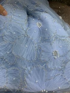 Baby Blue Beaded Lace Fabric sell by yard 1 listing is for 1 yard Width: about 125cm-130cm Soft tulle fabric decorated with 3d net flowers, silver beads and plastic pearls. Baby blue, a very stunning color for an evening dress.  Multiple yardage will come in one piece. Welcome bulk order, convo me for the discount. Blue Tulle Fabric For Party, Blue Organza Tulle Fabric For Wedding, Sweet 16 Winter Wonderland, Net Flowers, Blue Fabrics, Light Blue Fabric, Latest Model Blouse Designs, Baby Blue Aesthetic, Baby Blue Dresses