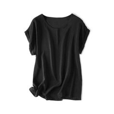 Discover Your New Summer Essential Introducing our latest addition to the world of casual chic - the 100% Real Silk Batwing Sleeve Tee. Designed for the modern woman, this top combines effortless style with a classic touch. Ideal for those balmy summer days, this tee is your go-to for both comfort and elegance. Whether you're heading to a casual lunch or a relaxed evening outing, our silk tee is the perfect choice. Exquisite Features Our silk tee boasts a range of features that set it apart. The Chic Summer T-shirt For Workwear, Chic Plain Summer Blouse, Versatile Black T-shirt For Summer, Versatile Relaxed Fit T-shirt For Summer, Basic Relaxed Fit Tops For Day Out, Summer Workwear Plain Blouse, Plain Summer Workwear Tops, Black Summer Tops For Everyday, Chic Solid Color Crew Neck Short Sleeve Top