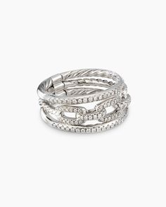 David Yurman | Stax Three Row Chain Link Ring in 18K White Gold with Diamonds, 10.4mm David Ring, Chain Link Ring, David Yurman Ring, Design Motifs, Link Ring, Women's Rings, Linking Rings, Rare Gemstones, Metal Finishes