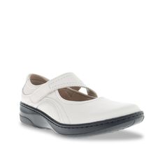 Propet-Golda Mary Jane Slip-On Work week or day running errands, you'll enjoy the easy comfort and style that Golda Mary Jane wedge shoe by Propet offers. A diabetic friendly design, this shoe boasts luxe leather upper, cushioned insole and fabric socklining. White Walking Shoes With Rubber Sole For Everyday Use, Everyday White Walking Shoes With Rubber Sole, Comfortable White Walking Shoes With Slip-resistance, White Leather Slip-resistant Walking Shoes, Comfortable Slip-resistant White Walking Shoes, White Slip-resistant Walking Shoes With Round Toe, White Slip-resistant Round Toe Walking Shoes, Comfortable White Walking Shoes With Removable Insole, White Slip-on Walking Shoes With Flat Heel