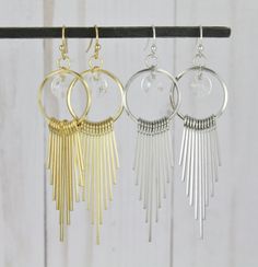 "-lightweight tassel earrings -These earrings are lightweight so they don't pull down on your ear lobes. -Each earring is made up of 11 tassels -the earrings are about 3\" long including ear wire -the circle pendant is 3/4\" wide -LIGHTWEIGHT: each earring weighs about 4 grams ( a nickel weighs 5 grams)" Tassel Chandelier, Bridesmaid Updo, Earrings Metal, Oval Earring, Leaf Jewelry, Cape May, Gold Copper, Light Weight Earrings, Circle Pendant