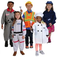 five children in construction costumes posing for the camera