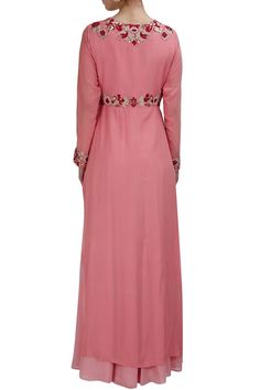 This dark pink kurta is in georgette fabric with resham and tikki floral embroidered. This dark pink kurta comes along with matching pink net dupatta with floral embellished scattered motifs. Dark Pink Colour, Pink Kurta, Net Dupatta, Georgette Fabric, Pink Colour, Dark Pink, Pink Color, Long Sleeve Dress, Floral