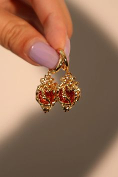 18K Gold Stainless Steel Red Heart – Cutethingscommin Red And Gold Accessories, Red Heart-shaped Cubic Zirconia Earrings, Gold Red Jewelry, Gold And Red Jewelry, Gold And Red Earrings, Red And Gold Jewelry, Single Earring Trend, Cute Gold Earrings, Real Gold Earrings