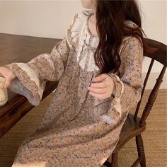 Product ID: JW5717 
 Material: Polyester, Cotton 
 Color: Brown 
 Size Info: 
 Centimeter Sizes: 
 Dress 
 One Size: Bust 102 cm, Length 110 cm, Sleeve 52 cm 
 Set 
 One Size: Bust 102 cm, Top Length 64 cm, Sleeve 52 cm, Waist 66-84 cm, Shorts Length 96 cm 
 Inch Sizes: 
 Dress: 
 One Size: Bust 40.16 inches, Length 43.31 inches, Sleeve 20.47 inches 
 Set: 
 One Size: Bust 40.16 inches, Top Length 25.20 inches, Sleeve 20.47 inches, Waist 25.98-33.07 inches, Shorts Length 37.80 inches Casual Long Sleeve Sleepwear With Lace Trim, Cotton Long Sleeve Nightgown For Pajama Party, Long Sleeve Floral Print Sleepwear For Sleepover, Floral Print Long Sleeve Nightgown For Sleepovers, Long Sleeve Floral Print Nightgown For Sleepovers, Long Sleeve Cotton Nightgown With Lace Trim, Cotton Long Sleeve Nightgown With Lace Trim, Cotton Nightgown With Lace Trim Long Sleeve, Long Sleeve Sleepwear With Lace Trim For Loungewear