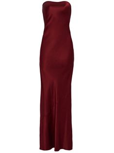 wine red stretch-silk strapless rear lace-up fastening ankle-length Wine Red Dress, Red Silk Dress, Radiate Confidence, Exquisite Gowns, Strapless Neckline, Prom Dress Inspiration, Wedding Attire Guest, Chic And Elegant, Silky Fabric