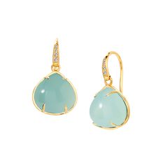 18 karat yellow gold Gemstones 11-15 carats approx. Champagne Diamonds 0.05 carat approx. French wires for pierced ears Sophisticated Jewelry, Ring Bracelet Chain, Green Chalcedony, Jeweled Earrings, Aqua Chalcedony, Gold Moon, Yellow Gold Setting, French Wire, Lemon Quartz