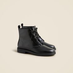 J.Crew: Lace-up Ankle Boots In Leather For Women Elegant Flat Heel Lace-up Boots For Fall, Lace-up Calf Leather Boots With Leather Footbed, Fall High-top Heeled Boots With Leather Sole, Fall Ankle Boots With Padded Ankle, Flat Heel Leather Sole Boots For Fall, Lace-up Calf Leather Boots With Reinforced Heel, Fall Flat Heel Boots With Leather Sole, Fall Lace-up Boots With Flat Reinforced Heel, Fall Season Leather Footbed Ankle Lace-up Boots