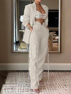 Pants Silhouette, 20s Style, Pocket Stitching, Loose Coats, Two Piece Pants Set, Beauty And Fashion, Fit Pants, Woman Fashion