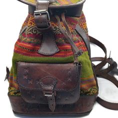 Handmade Leather Backpack Designed Specifically For Women. Made With Care In The High Andean Regions, This Versatile Piece Perfectly Combines Tradition With Functionality. This Backpack Is Handmade By Peruvian Artisans In Cusco. Measure 13 Inches Brown Leather Trim Standard Backpack, Multicolor Leather Bags With Leather Trim, Vintage Leather-lined Backpack, Artisan Shoulder Bag With Leather Lining For Travel, Daily Use Backpack With Leather Trim, Artisan Shoulder Bag For Travel With Leather Lining, Leather Trim Shoulder Backpack For Daily Use, Artisan Travel Shoulder Bag With Leather Lining, Multicolor Leather Bag With Leather Lining