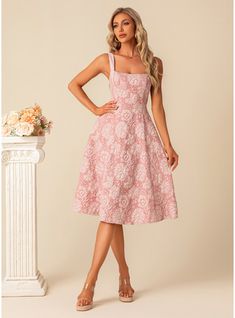 JJ's House No Flower Bow Jacquard Polyester Midi Square Spring Summer A-line NO Pink S Height:5.7ft(174cm) Bust:33.5in(85cm) Waist:26in(66cm) Hips:36in(91cm) Dress. #JJ's House #No #Flower #Bow #Jacquard #Polyester #Midi #Square #Spring #Summer #Aline #NO #Pink #S #Dress Affordable Knee-length Midi Dress For Garden Party, Affordable Fun Spring Twirl Dress, Cheap Fun Twirl Dress For Spring, Hoco Dresses Modest Pink, Flower Preppy Dress, Elegant Pink Dress Short, Knee Dresses Length, Hoco Dresses Knee Length, Graduation Guest Dress