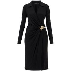 Crafted In Fluid Viscose Jersey, This Long-Sleeved Versace Dress Stands Out For Its Criss-Cross Design On The Front With Draping And A Gold Metal "Medusa '95" Appliqu On The Side. The Fitted Silhouette Is Completed By Long Sleeves And A Collar. Side Closure With Invisible Zip. Size Type: It Material: 100%Vi Sku: 242417dab000001-1b000 Welcome To The Official Luosophy Poshmark Closet! Luosophy Is A Luxury Brand Reselling Company Founded In San Diego, Ca From 2016. All Our Products Are Imported Fro Draped Midi Dresses, Versace Dress, Long Sleeve Wrap Dress, Cross Design, Invisible Zip, Fitted Silhouette, 50's Dress, Black Midi Dress, Lace Boots