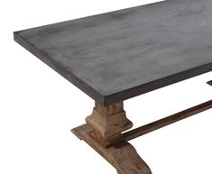 a concrete table with wooden legs on an isolated white background