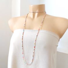 "This is a one strand beaded multi color necklace, with NO CLASP, and can be worn in multiple ways, as shown in pictures. Matching bracelet found here: https://www.etsy.com/listing/1037602923/pink-and-yellow-beaded-bracelet ❤ SIZES This item is one size fits all. ❤ PROCESSING AND SHIPPING Most orders are made and shipped out in one business day. Please check delivery timeframes for your location on the description below. ❤ CUSTOM ORDERS If you like this item in a different color, send me a messa Pink Single Strand Beaded Necklace For Gift, Colorful Multi-strand Beaded Necklace As Gift, Pink Multi-strand Beaded Necklace, Pink Adjustable Multi-strand Necklace, Pink Multi-strand Faceted Bead Necklace, Multi Coloured Necklaces, Blue Beaded Necklace, Color Necklace, Red Necklace