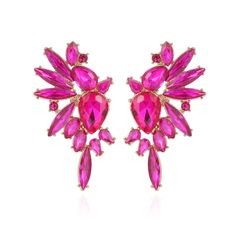 PRICES MAY VARY. ❤High Quality Material❤:The cute hot pink starburst statement earrings made from sparkly crystal,gold plated,they are nickle free,lead free,hypoallergenic,lightweight and comfortable. ❤Large Cluster Rhinestone Statement Earrings Size❤:1.97 inch X 1.06 inch X 0.56 oz. ❤Unique Design❤:These big funky hot pink statement earrings looks very gorgeous and novelty.Unique sophisticated angle wing design can be matched with different outfits,complement different looks and make you stand Pink Crystal Earrings For Pierced Ears, Rose Red Drop Earrings For Party, Statement Earrings Outfit, Blue Statement Earrings, Flying Angel, Pink Statement Earrings, Pink Starburst, Earrings Outfit, Prom Earrings