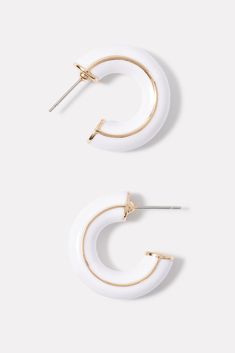 These EVEREVE hoops will add a chic touch to any day-to-night look, featuring white enamel coating and 14k gold plated detailing. Earrings White, Night Looks, White Enamel, Gold Plate, Jewelry Earrings, Hoop Earrings, Plating, White Gold, Gold