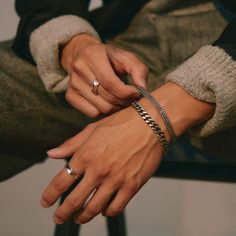 Cuban Chain Bracelet - Sterling Silver 7 mm – LOUPN Edgy Mens Jewelry, Hands With Rings Men, Rings On Hand Men, Men's Jewelry Rings Silver, Men Jewelry Rings, Cool Mens Jewelry, Man Hands With Rings, Man Jewelry Aesthetic, Hot Hands With Rings