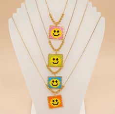 Smiling Face Copper Bead Pendent Necklace Adjustable / Stainless Steel Chain / Miyuki Beads Necklace Miyuki Bead Necklace, Woven Jewelry, Beaded Flowers Patterns, Diy Bracelets Tutorials, Pendent Necklace, Smiling Face, Miyuki Beads, Bracelet Tutorial, Beads Necklace