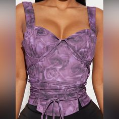 New With Tags Beautiful Purple Floral Corset Top From Fashion Nova Size 1xl 95% Polyester 5% Spandex Retail $34.99 Medusa Halloween Costume, Floral Corset Top, Tv Moms, Fashion Nova Bodysuit, 80 Fashion, Floral Corset, Leather Pant, Denim Romper, Long Crop Top