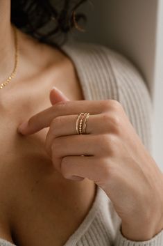 How adorable is this Five ring stacking set?! 5 Beautiful rings; lightweight, comfortable and dainty! Each ring can be worn by itself or in a stunning stack (as pictured)! Gold-filled is the closest alternative to solid gold. Gold filled jewelry has a thick layer of solid gold bonded onto the base layer, usually brass or sterling silver. Compared to gold plated which uses a process of electroplating that quickly dips your jewelry in gold, resulting in a miniscule layer of gold, gold-filled is mu Dainty Stackable Initial Ring With Open Design, Dainty Stackable Initial Open Ring, Dainty Initial Open Ring Stackable, Dainty 14k Gold Stackable Initial Ring, Dainty Stackable Open Ring Jewelry, Minimalist Stacked Rings As Gift, Simple Stackable Open Band Rings, Minimalist Stacked Rings Gift, Fine Jewelry Stackable Open Rings