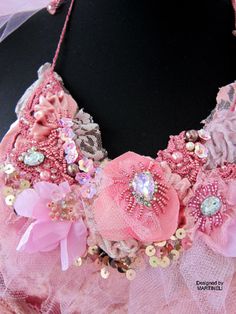 Bohemian Beaded Bib Necklace For Wedding, Whimsical Handmade Necklaces For Weddings, Unique Pink Necklace For Party, Bohemian Pink Bridal Necklace For Gift, Whimsical Beaded Necklaces For Party, Handmade Bohemian Bib Necklaces For Weddings, Pink Bohemian Necklace For Wedding, Bohemian Embellished Necklaces For Weddings, Bohemian Pink Necklace For Wedding