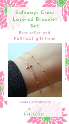 Sideways Cross Layered Bracelet Set in 14k rose gold filled! Rose Gold Dainty Charm Bracelet Gift For Her, Rose Gold Jubilee Beaded Bracelet As Gift, Rose Gold Bracelet Jewelry As A Gift, Minimalist Rose Gold Chain Bracelet As Gift, Delicate Rose Gold Bracelet As Gift For Her, Delicate Rose Gold Chain Bracelet Gift, Elegant Rose Gold Bracelets As Gift, Adjustable Rose Gold Chain Bracelet As Gift, Rose Gold Chain Bracelet For Mother's Day Gift