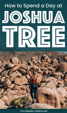 a woman standing on rocks with the text how to spend a day at joshua tree