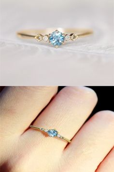 Delicate Blue CZ Crystal Engagement Ring Light Blue Sapphire Jewelry For Gift, Light Blue Sapphire Jewelry Gift, Rose Gold Cubic Zirconia Sapphire Ring Gift, Blue Crystal Promise Ring Fine Jewelry, Aquamarine Birthstone Diamond Promise Ring, Blue Crystal Promise Ring In Fine Jewelry Style, Light Blue Solitaire Ring For Anniversary, Gift Rose Gold Sapphire Ring With Cubic Zirconia, Dainty Topaz Ring With Accent Stones For Anniversary