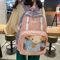 LIZAKOSHT - Japanese Harajuku Casual Travel High-capacity Backpacks Fashion Contrasting Colors Preppy Student Schoolbag Cute Backpack Itabag Purple Rectangular Backpack For Study, Rectangular Purple Backpack For Study, Large Capacity Purple Rectangular Backpack, Purple Bags With Large Capacity For Study, Purple Rectangular Backpack For Daily Use, Purple Large Capacity Backpack For Study, Rectangular Pink Backpack For Study, Pink Softback Backpack For Daily Use, Kawaii Rectangular Backpack For Daily Use