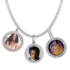 Our Custom Photo Medallions are Legends! Tribute to your Loved-ones. ❤ Premium quality + AAA Micro Pave simulated diamonds. 100% hypoallergenic for all types of skin. Tarnish-free forever. Waterproof. Portrait pendant. ✨ Custom orders ship within 7-10 days — they're SO worth the wait. ✨Please allow 3-7 business days after shipping for delivery! All custom & sale items are final sale. LOOKING FOR MORE SHAPES AND STYLES? CHECK OUR LEGEND PHOTO PENDANTS Photo Pendant Gold, Photo Projection Necklace, Pendant Necklace With Picture Inside, Picture Pendant Necklace, Custom Iced Out Pendants, Diamond Circle Pendant, Diamond Picture, Picture Pendant, Bamboo Earrings