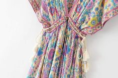 WickedAF Floral Love Birds Maxi Dress Multicolor V-neck Boho Dress For Garden Party, Spring Boho Print Sundress For Beach Cover-up, Multicolor V-neck Boho Dress For Summer, Multicolor Floral Print V-neck Boho Dress, Multicolor Floral Print Boho V-neck Dress, Hippie Dress For Spring Brunch, Bohemian V-neck Dress For Garden Party, Bohemian Flowy Beach Dress For Brunch, Casual Floral Print Boho Dress For Festivals