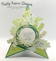 an origami christmas tree card made with stampin's cards and dies