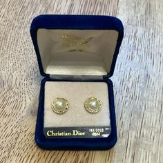 Vintage. 14k Gold Post. Missing 1 Little Crystal In Each Earring Dior Pearl Earrings, Dior Jewelry Earrings, Pearl Teardrop Earrings, Dior Gold, Dior Earrings, Dior Jewelry, Costume Earrings, Loop Earrings, Earrings Color