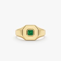 square emerald gold band Emerald Signet Ring, Memory Ring, Solid Gold Bracelet, Solid Gold Necklace, Beautiful Gift Wrapping, Initial Jewelry, Green Gems, Eternity Ring Diamond, Recycled Leather