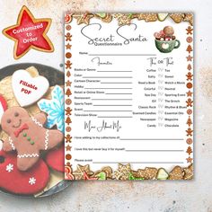 a recipe card with gingerbreads and cookies on it