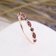 Tiny Delicate Vintage Art Deco Garnet Wedding Ring Small & - Etsy Rose Gold Cz Ring, Plain Gold Wedding Bands, Garnet Wedding Rings, Garnet Wedding, Simple Wedding Bands, Wedding Bands For Her, Custom Wedding Band, Fancy Gifts, Garnet Jewelry