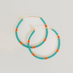 Rainbow, Sprinkles, Turquoise, Orange, Gold, Colorful, Beaded, Gold, Hoop Earrings Handmade Red Hoop Earrings For Beach, Vibrant Turquoise Jewelry For Summer, Blue Bohemian Hoop Earrings With Tiny Beads, Bohemian Blue Hoop Earrings With Tiny Beads, Small Green Hoop Earrings With Colorful Beads, Green Beaded Hoop Earrings For Beach, Turquoise Earrings With Colorful Round Beads, Blue Beaded Hoop Earrings For The Beach, Handmade Turquoise Hoop Earrings For Beach