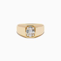 Effy Men's 14K Yellow Gold Diamond Ring Modern Yellow Gold Baguette Cut Signet Ring, Modern Yellow Gold Signet Ring With Baguette Cut, 14k Gold Baguette Cut Signet Ring, Fine Jewelry 14k Gold Baguette Cut Signet Ring, Timeless 14k Gold Signet Ring With Vs Clarity, Luxury Yellow Gold Emerald Cut Signet Ring, Modern 14k Gold Baguette Cut Signet Ring, Timeless 14k Gold Emerald Cut Cluster Ring, Timeless 14k Gold Emerald-cut Cluster Ring