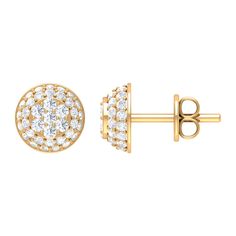 Product Details This Stud Earring is embellished with Round Shape Diamond in a Prong Setting. The Bridal Stud Earring with Screw Back safety is a superb Wedding E for a woman Product Information SKU SHP-EARRINGS072018578 Length 6.4 mm Width 6.4 mm Height 2.4 mm Weight 1.12 gm (Approximate) DIAMOND INFORMATION No.of Stones 76 Pieces Total Weight 0.55 Carat (Approximate) Dimension(approx) Round-1.20X1.20 mm-14 PcsRound-1X1 mm-62 Pcs Color HI Cut Brilliant Shape Round Setting Type Prong-Setting Qua Gold Halo Design Cluster Earrings, Gold Cluster Jewelry With Halo Design, Gold Cluster Earrings With Pave Setting, Gold Cluster Earrings With Pave Set Diamonds, Gold Diamond Cluster Earrings With Pave Setting, Gold Diamond Cluster Earrings With Halo Design, Anniversary Yellow Gold Cluster Earrings With Pave Setting, Gold Earrings With Pave Setting, Hand Set Yellow Gold Round Earrings