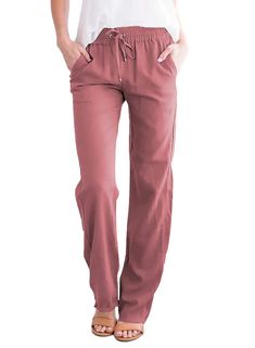 PRICES MAY VARY. These lightweight linen pants are a must-have pick for laid-back looks Pull-on skinny pants with elastic waistband elastic waist, high waist, solid color design, adjustable drawstring waistband for added comfort. Occasions: casual wear, home wear, going out, vacation or beach wear.You can wear it in any season for different use. You can wear it with T-shirt, blouse, tank tops, camisoles or sports bra for a comfortable and lovely look. Garment Care: Hand or gentle machine wash in Woman’s Pants, Womens Casual Pants, Comfy Trousers, Casual Linen Pants, Safety Clothing, Comfy Pants, Pants Straight Leg, Loose Pants, Womens Casual