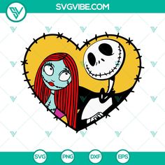 the cartoon character jack and sally is holding each other's hand in front of a heart