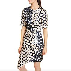 Jason Wu Polka Dot Silk Dress Sz 6 Shell Combo Mrsp $595 Bold Polka Dots In Inverse Colorways Add Trendy, Graphic Style To To This Artfully Gathered Silk Dress. 37" Shortest Length; 43" Longest Length Hidden Back Zip Closure Jewel Neck Short Sleeves 100% Silk Dry Clean Silk Polka Dot Spring Dress, Silk Polka Dot Dress For Spring, Spring Silk Polka Dot Dress, Elegant Polka Dot Silk Dress, Elegant Silk Polka Dot Dress, Fitted Silk Polka Dot Dress, Graphic Style, Jason Wu, Jewel Neck