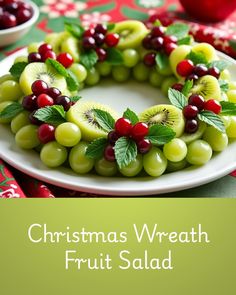 christmas wreath fruit salad on a white plate