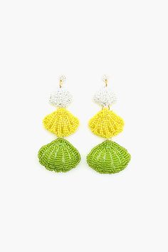 Vibrant Shell Design Dangler Style Earring Colorful Citrus Hues Lightweight & Comfortable Add a splash of citrusy fun to your summer look with the Citrus Seashell Earring.These seashell danglers are the perfect accessory for beach bums, pool parties, and exotic getaways. Featuring a vibrant mix of lime green, lemon yellow, and white shells, these earrings are sure to spark some stylish conversations.And don't worry about getting them wet - these earrings are pool-friendly and ready for whatever White Shells, Green Lemon, Leopard Bag, Seashell Earrings, Shell Design, Sweet Escape, Pool Parties, Small Pouches, Beach Tote Bags