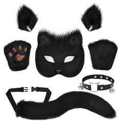 a cat mask, collar, cuffs and leash