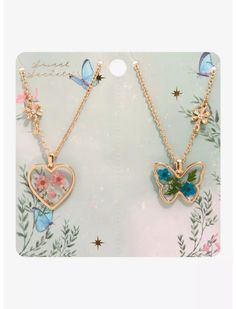 Sweet Society Heart Butterfly Floral Best Friend Necklace Set Spring Heart-shaped Gold Jewelry, Spring Butterfly Charm Jewelry Gift, Sweet Society, Girlfriend Necklace, Right Arrow Icon, Best Friend Necklace, Heart Butterfly, Dried Florals, Location Icon