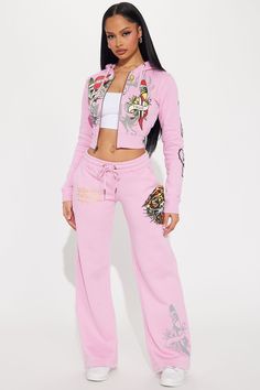 Ed Hardy Tiger Roar Pant - Pink | Fashion Nova, Screens Tops and Bottoms | Fashion Nova Ed Hardy Pink Set, Pink Ed Hardy Set, Fashion Nova Clothes, Ed Hardy Set Outfit, Pink Ed Hardy Outfit, Shein Finds Clothes, Shein Outfits Pink, Ed Hardy Sweatsuit, Ed Hardy Tracksuit