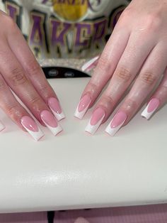 french tip nails Nails Medium Length French Tip, Dark Pink French Tip, Square Nails Medium Length, Dark Pink French Tip Nails, Pink French Tip Nails, Pink French Tip, Nails Medium Length, Pink French, Nails Medium