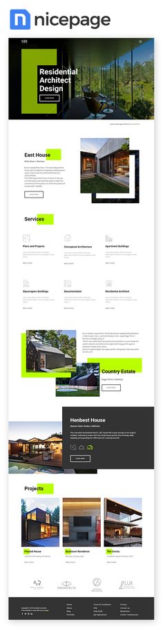 an image of a website design for a real estate development in the united states, with green and black accents